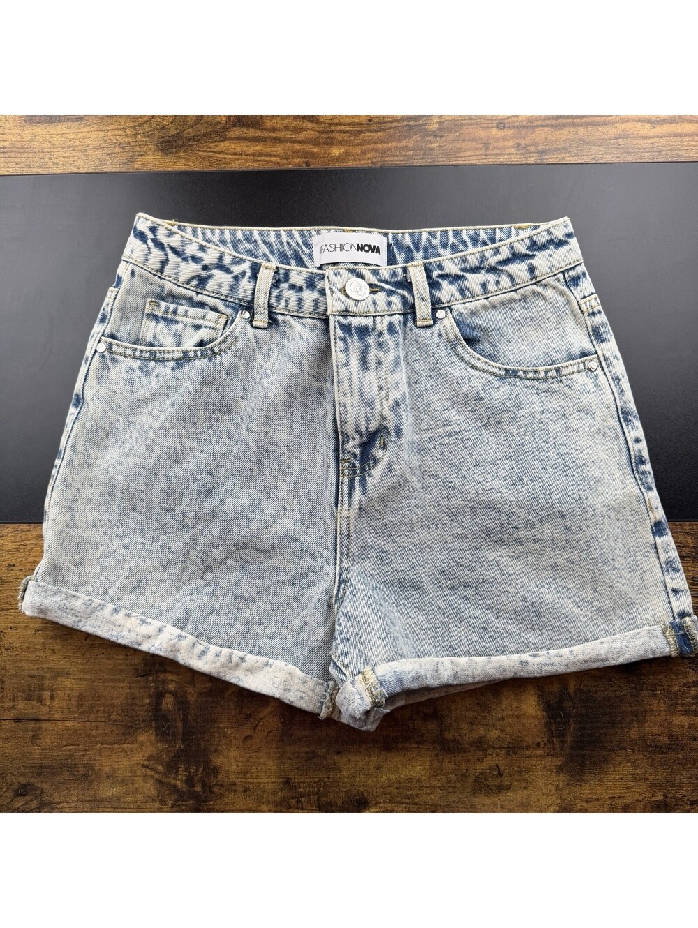 Fashion Nova Womens 27 US 5 Denim Shorts Blue Acid Wash High Rise Cuffed Y2K